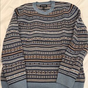Bonobos Men's Blue and Brown Patterned Crewneck Sweater
